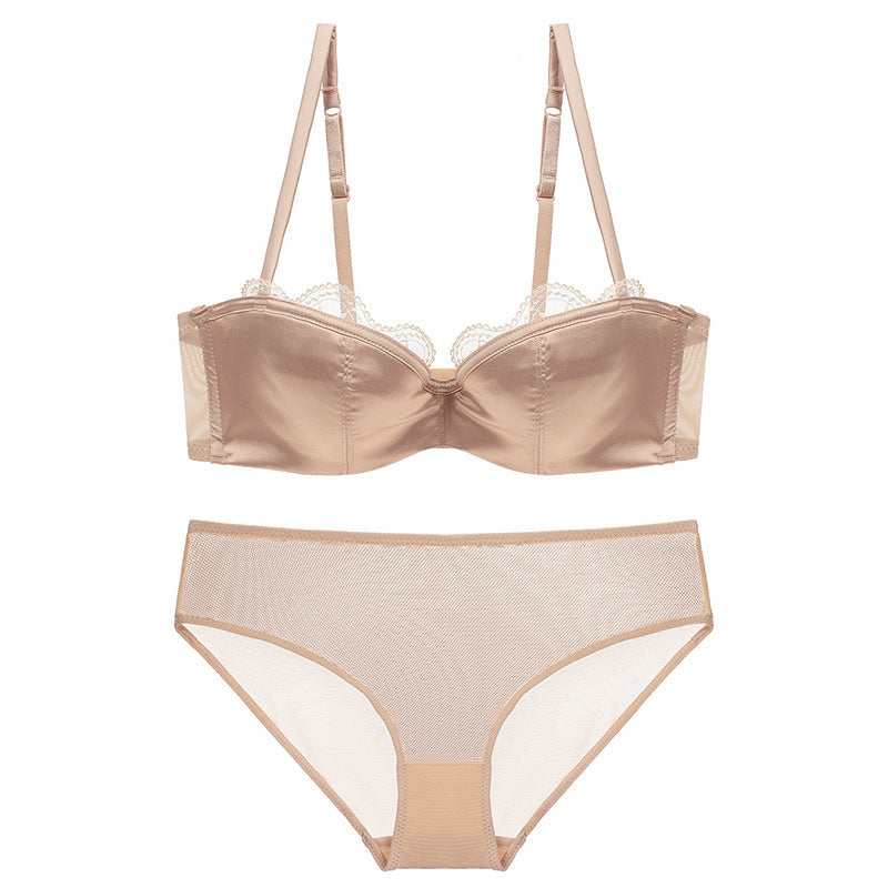 European and American ladies sexy lace lingerie thin cotton half cup tube top push up underwear bra set