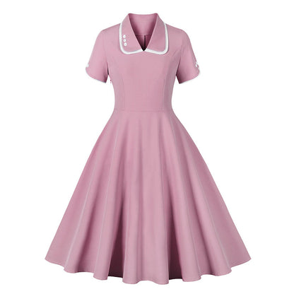Amazon Europe and America cross border short sleeve V-neck buttons retro 50s Hepburn dress 8739