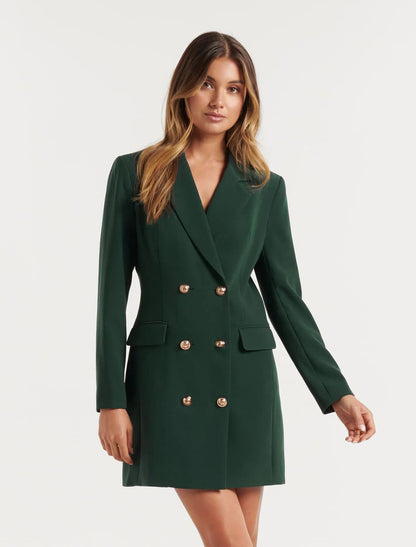 New Slim Solid Color Double Breasted Mid-Length Suit Blazer Dress