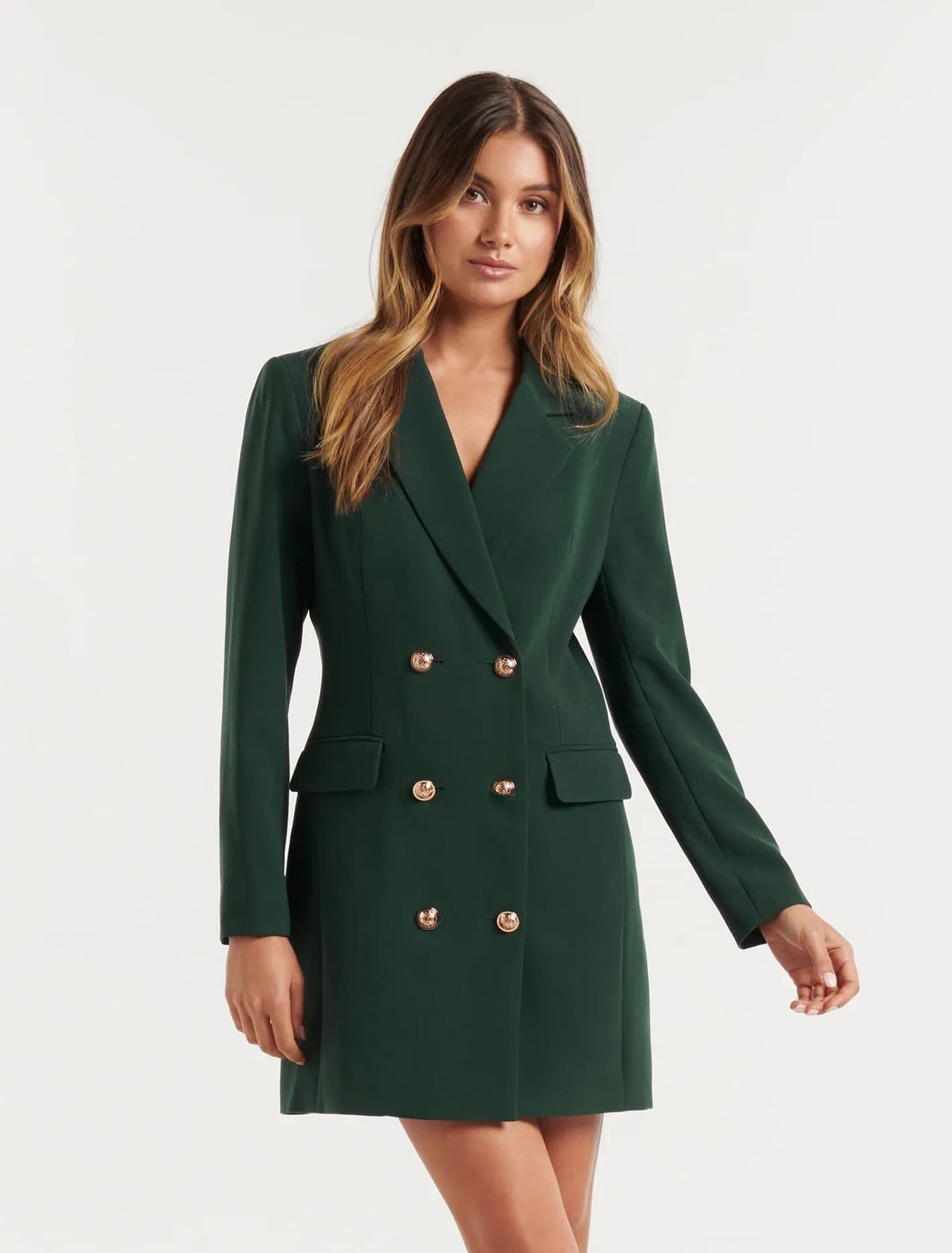 New Slim Solid Color Double Breasted Mid-Length Suit Blazer Dress