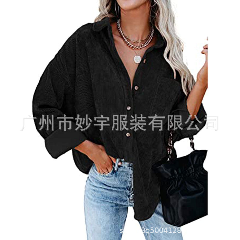 5503 Amazon Europe and America cross border Women's women's corduroy shirt casual long sleeve button down shirt jacket