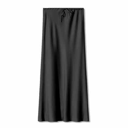 2024 Amazon high quality satin maxi dress high waist drawstring lace up solid skirt women cross-border women's clothing in stock
