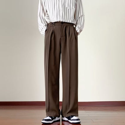 Design suit pants men's Spring and Autumn New Hong Kong style ins trendy loose casual pants men's and women's solid color wide-leg straight pants