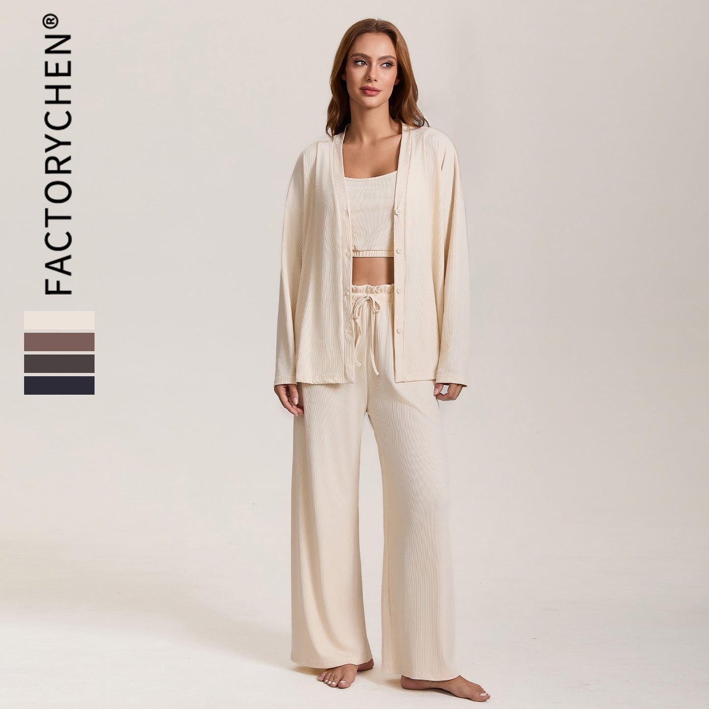 Autumn new spring and autumn women's pajamas cross-border foreign trade sling coat & trousers three-piece set plus size homewear