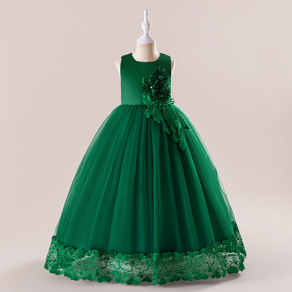 Europe and America cross border girls' long princess dress mesh bubble skirt piano performance clothing catwalk children's dress