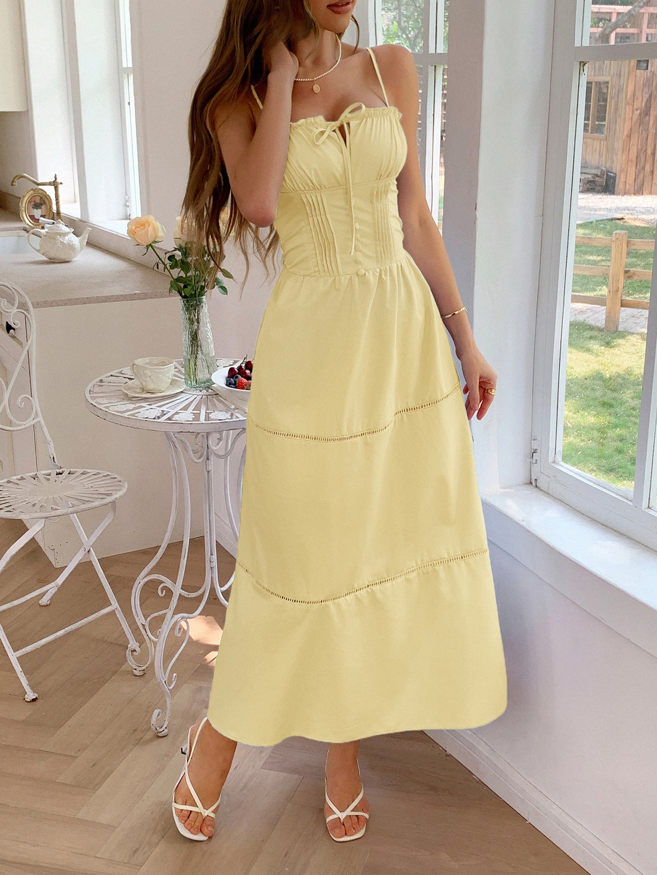Diyun European and American leisure vacation style sling advanced maxi dress women's clothing 2025 spring and summer Amazon independent station