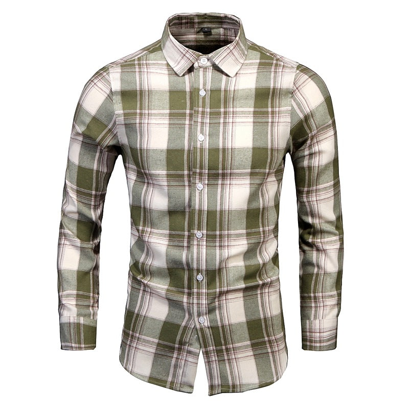Men's long-sleeved shirt 2023 spring new shirt spring and autumn foreign trade large size shirt lapel shirt plaid shirt men