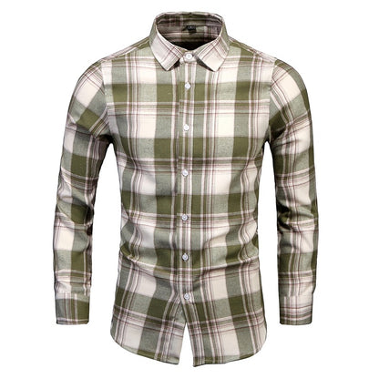 Men's long-sleeved shirt 2023 spring new shirt spring and autumn foreign trade large size shirt lapel shirt plaid shirt men