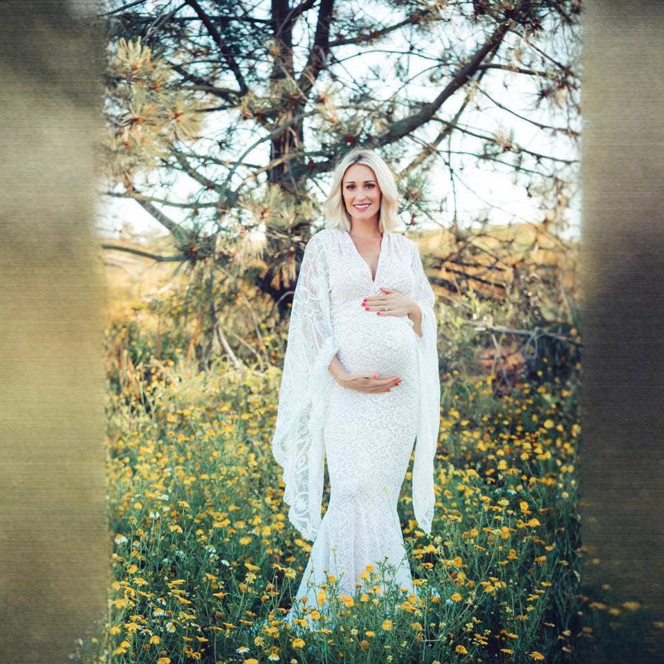 Witte kanten zeemeermin zwangerschapsjurk fotoshoots of speciale gelegenheden