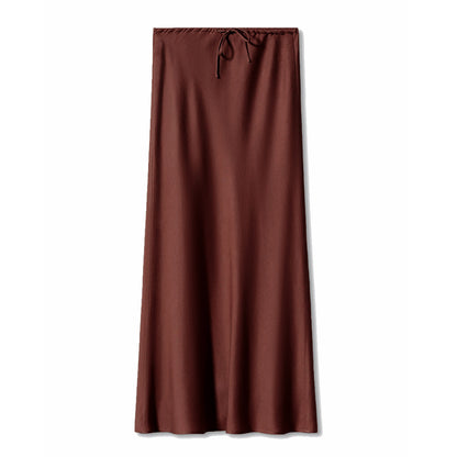 2024 Amazon high quality satin maxi dress high waist drawstring lace up solid skirt women cross-border women's clothing in stock