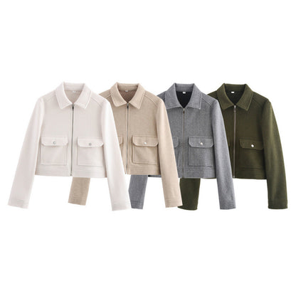 Cross-border autumn Europe and America cross border women's clothing street fashion casual soft woolen jacket coat