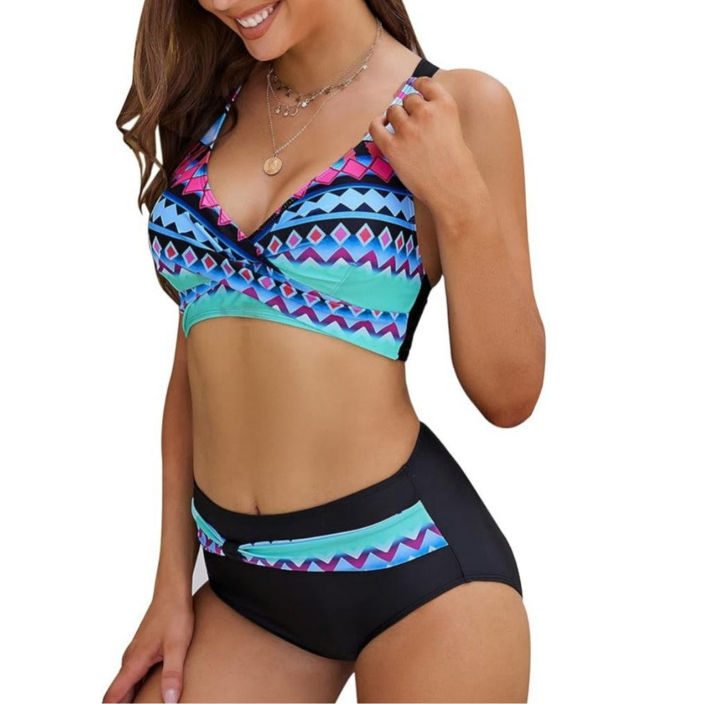 Amazon hot sale plus size women's bikini cross-border spring and summer new European and American plus size fresh split swimsuit