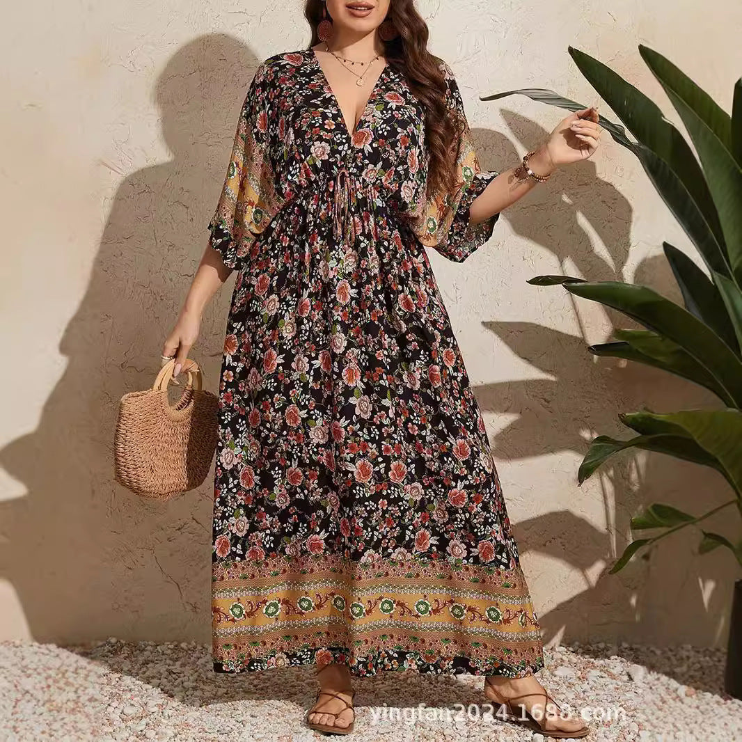 Amazon wish foreign trade plus size women's bohemian dress independent station new cross-border European and American special plus size