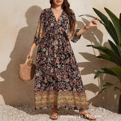 Amazon wish foreign trade plus size women's bohemian dress independent station new cross-border European and American special plus size