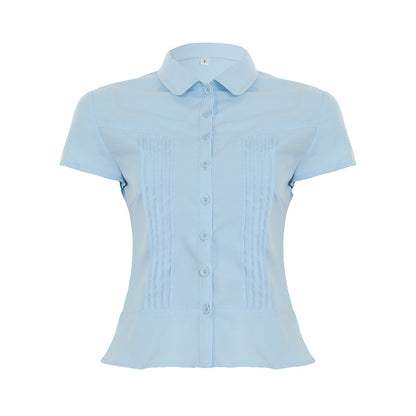 BM French style doll collar shirt for women 2025 summer Spring Autumn new design sense niche slim fit slimming short sleeve shirt