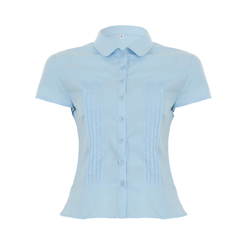 BM French style doll collar shirt for women 2025 summer Spring Autumn new design sense niche slim fit slimming short sleeve shirt