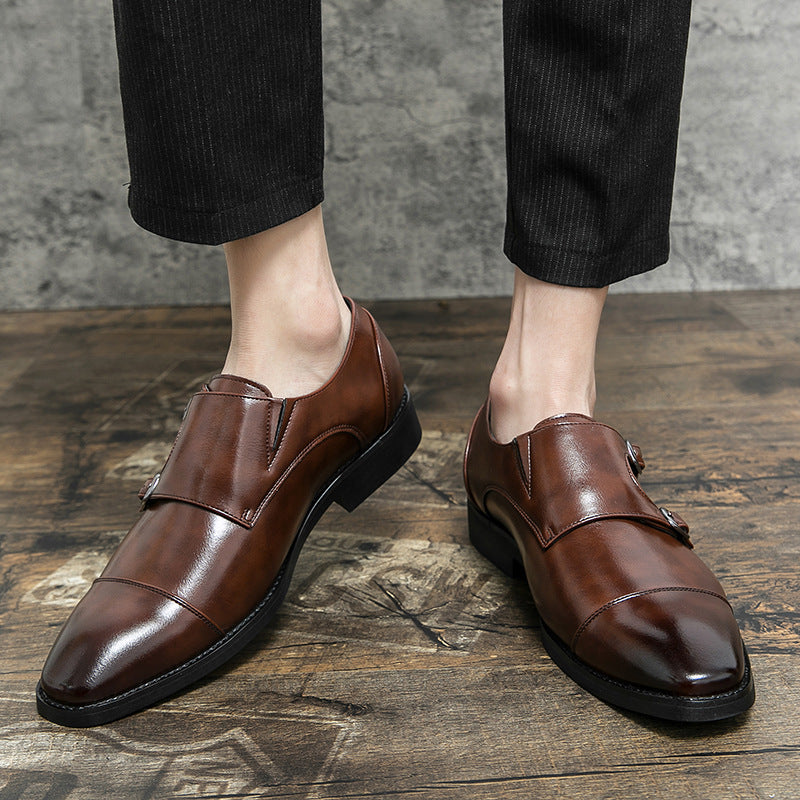 Foreign trade large size men's double buckle slip-on square toe leather shoes 2025 Spring and Autumn New plus size men's shoes 4647 size