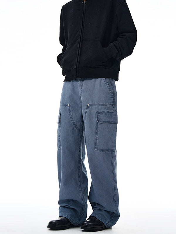 LKTM men's American-style retro washed pearl canvas logging overalls men's and women's niche design straight-leg trousers