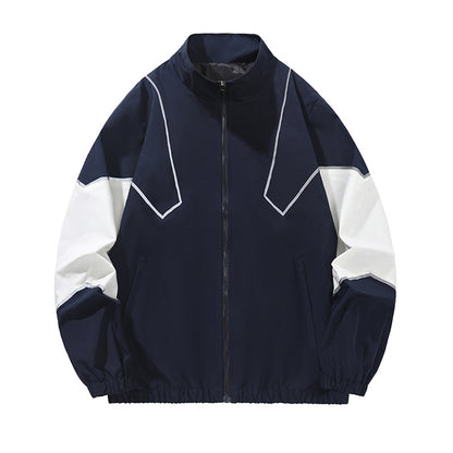 Fashion brand embedded reflective patchwork stand-up collar zipper jacket spring and autumn jacket loose Sports and Leisure jacket men's thin