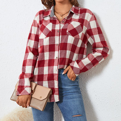 2025 new large size women's short long-sleeved shirt college style student battle horse European and American large size women's shirt
