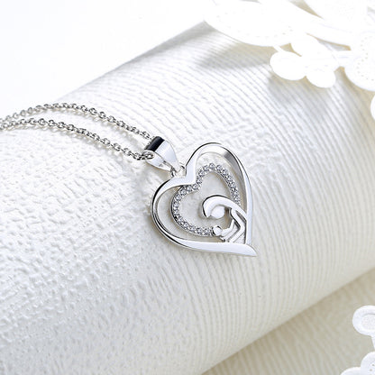 925 sterling silver mother and child hug necklace female with Hearts pendant clavicle chain versatile High Sense Mother's Day gifts for moms