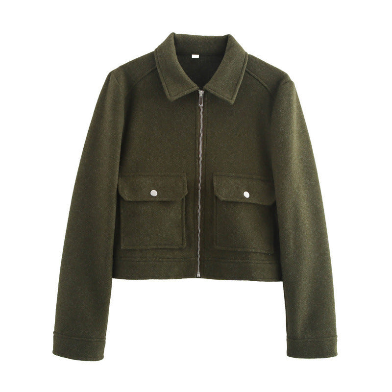 Cross-border autumn Europe and America cross border women's clothing street fashion casual soft woolen jacket coat