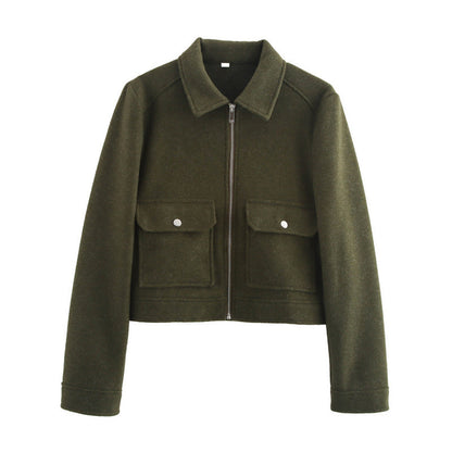 Cross-border autumn Europe and America cross border women's clothing street fashion casual soft woolen jacket coat