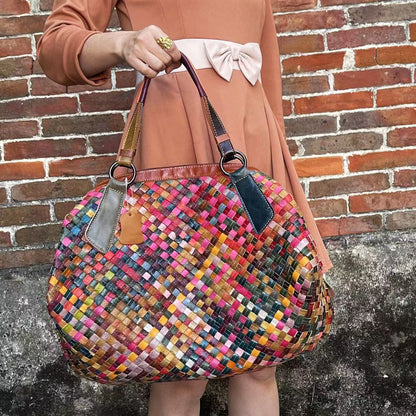 European and American women's bag wholesale hand-woven color leather stitching handbag messenger bag women's bag