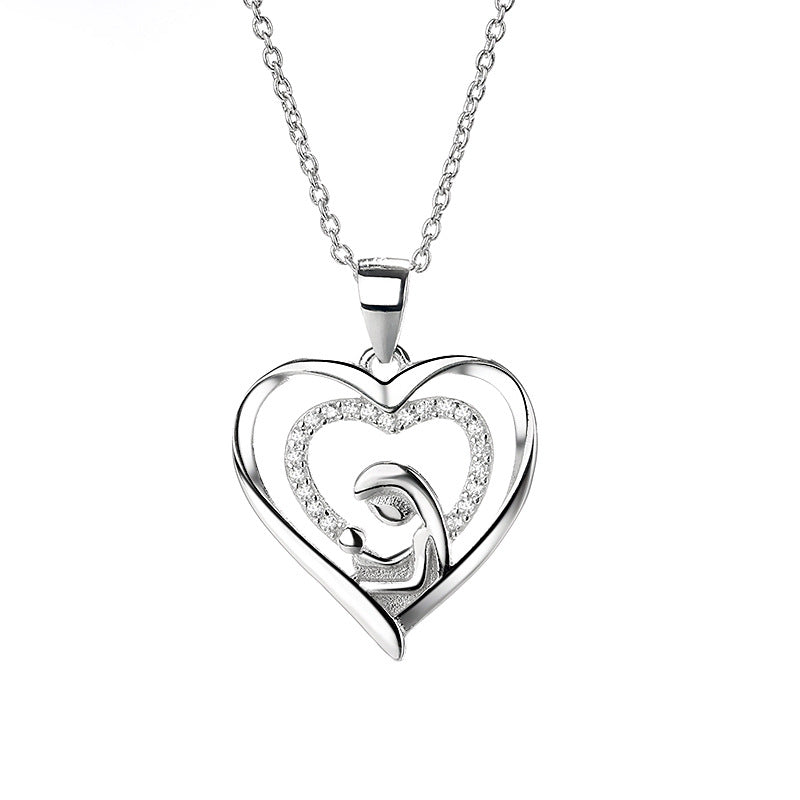 925 sterling silver mother and child hug necklace female with Hearts pendant clavicle chain versatile High Sense Mother's Day gifts for moms