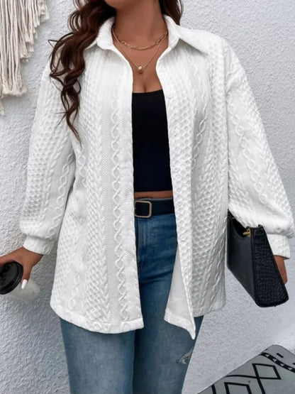 2023 Amazon Women's jacquard drop shoulder button long sleeve casual shirt comfortable coat