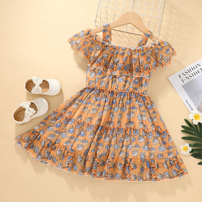 Summer New Foreign Trade Girls Foreign Style Sling Chiffon Skirt Princess Skirt Children's Korean Style Sling Dress