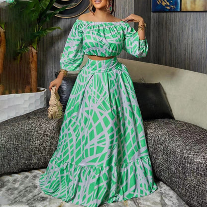 Cross-border 2025 spring new Amazon plus size women's elegant printed cross-border skirt fashion suit