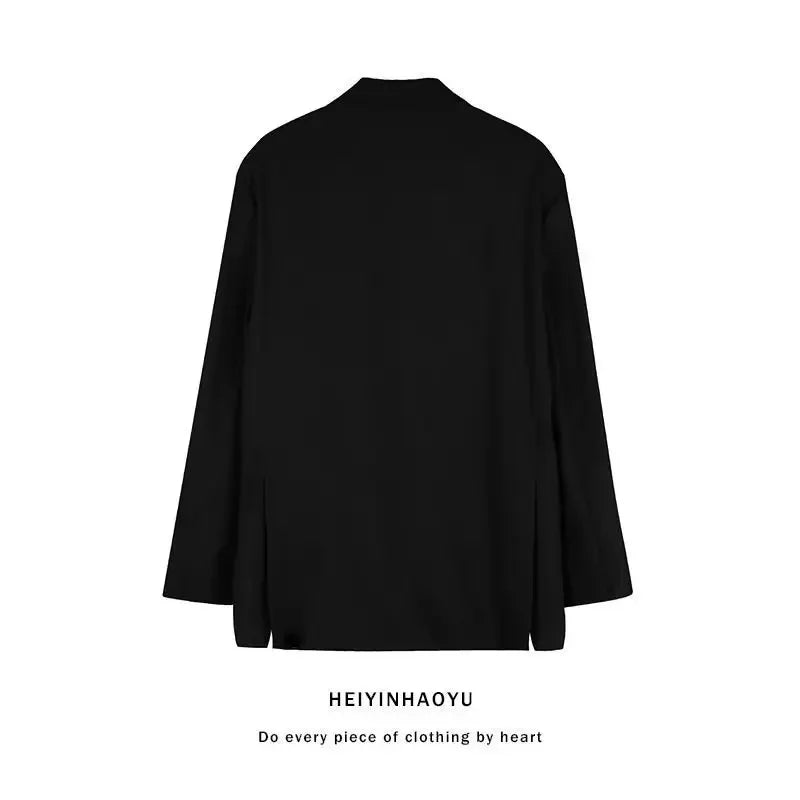 High-end casual retro loose black suit jacket men's ins fashion design sense niche fried street Ruan handsome suit