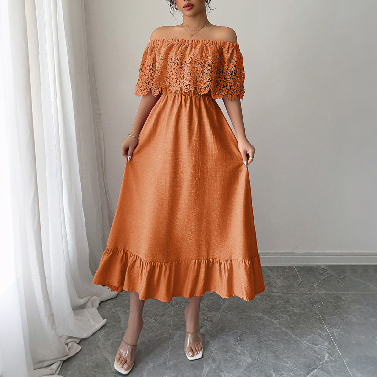 Diyun cross-border European and American elegant elegant A- line Waist Maxi dress women's clothing 2025 summer Amazon independent station