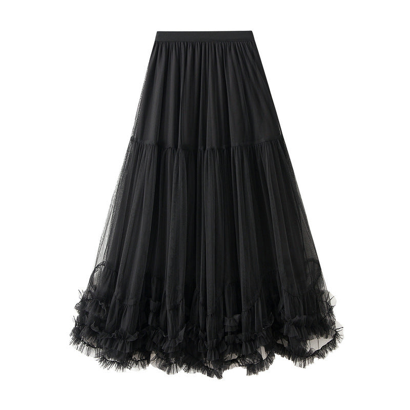 Oversized swing design fashion mesh skirt sweet fungus lace A- line large hem pettiskirt 4932
