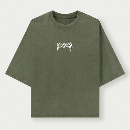 YOUNGLA American fashion brand men's T-shirt heavy cotton washed distressed printed casual round neck short sleeves top