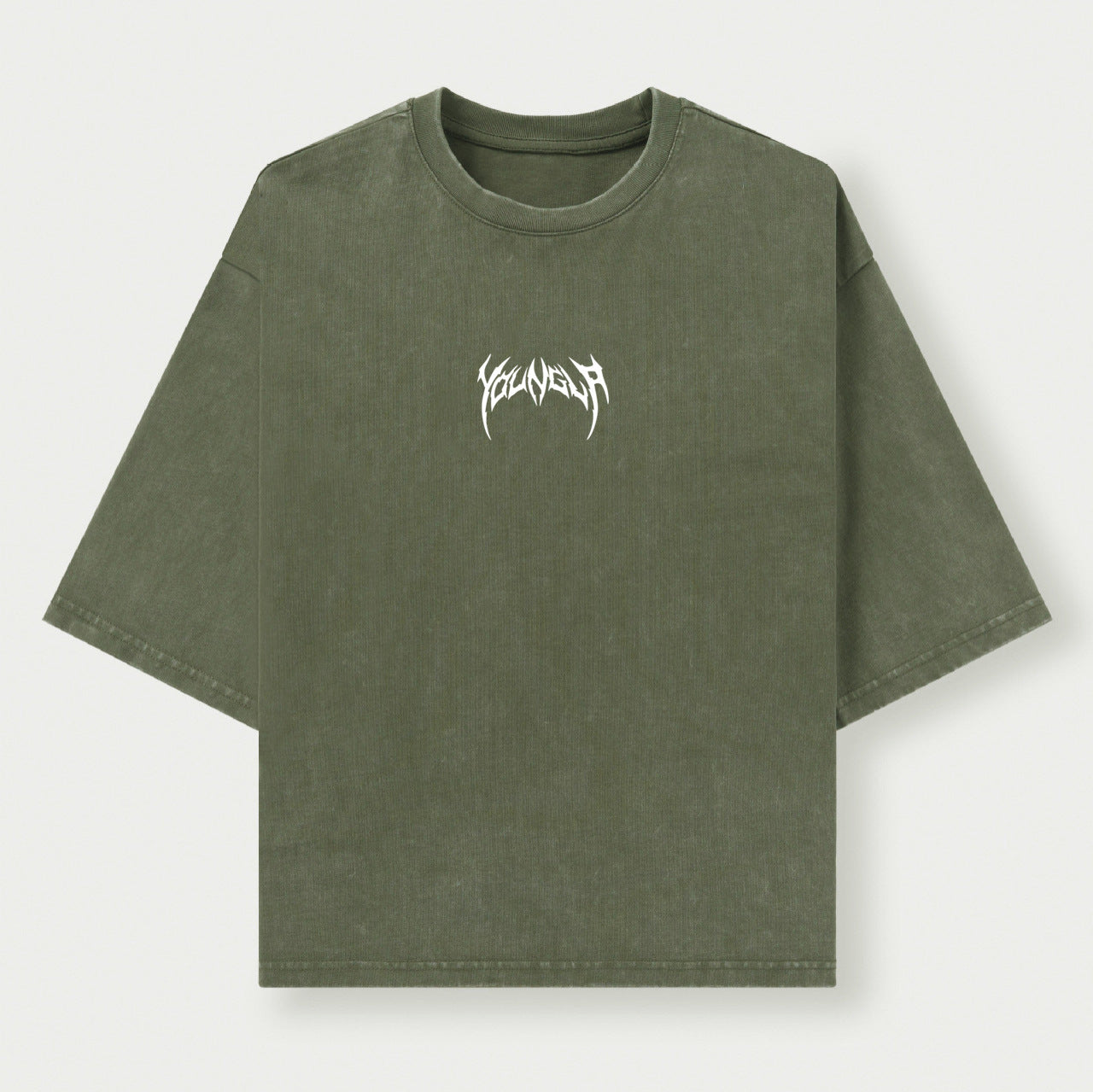 YOUNGLA American fashion brand men's T-shirt heavy cotton washed distressed printed casual round neck short sleeves top