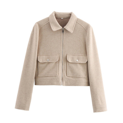 Cross-border autumn Europe and America cross border women's clothing street fashion casual soft woolen jacket coat
