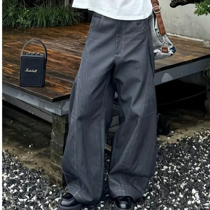New American retro wide leg loose design black jeans men and women Street casual straight pants fashion brand