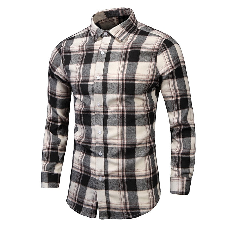 Men's long-sleeved shirt 2023 spring new shirt spring and autumn foreign trade large size shirt lapel shirt plaid shirt men