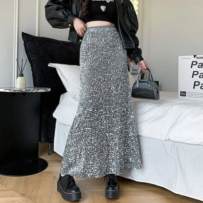 Heavy embroidery sequins long skirt women's autumn high waist design sense minority fashion skirt draping fishtail skirt slimming temperament