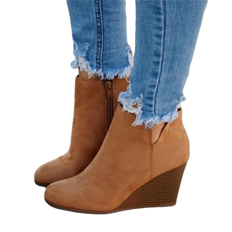 2025 autumn and winter New flat wedge short boots Women's independent station cross-border retro horse Chelsea boots plus size women's boots