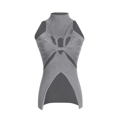 European and American 2025 spring new high neck sleeveless irregular with personality hollow design high-grade women's knitted vest