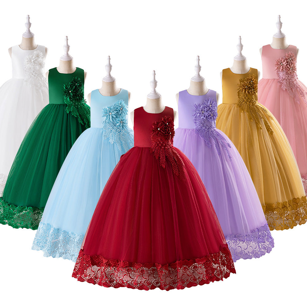 Europe and America cross border girls' long princess dress mesh bubble skirt piano performance clothing catwalk children's dress