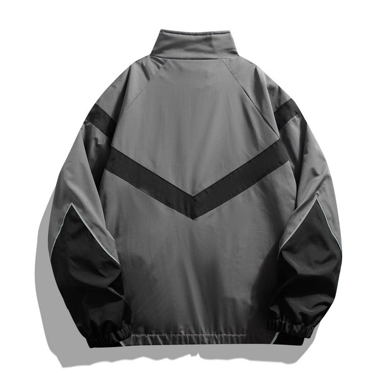 Fashion brand embedded reflective patchwork stand-up collar zipper jacket spring and autumn jacket loose Sports and Leisure jacket men's thin