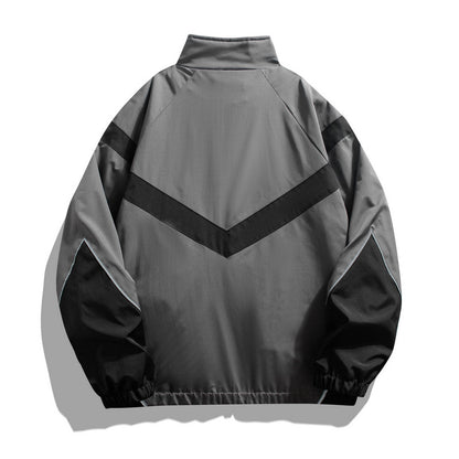Fashion brand embedded reflective patchwork stand-up collar zipper jacket spring and autumn jacket loose Sports and Leisure jacket men's thin