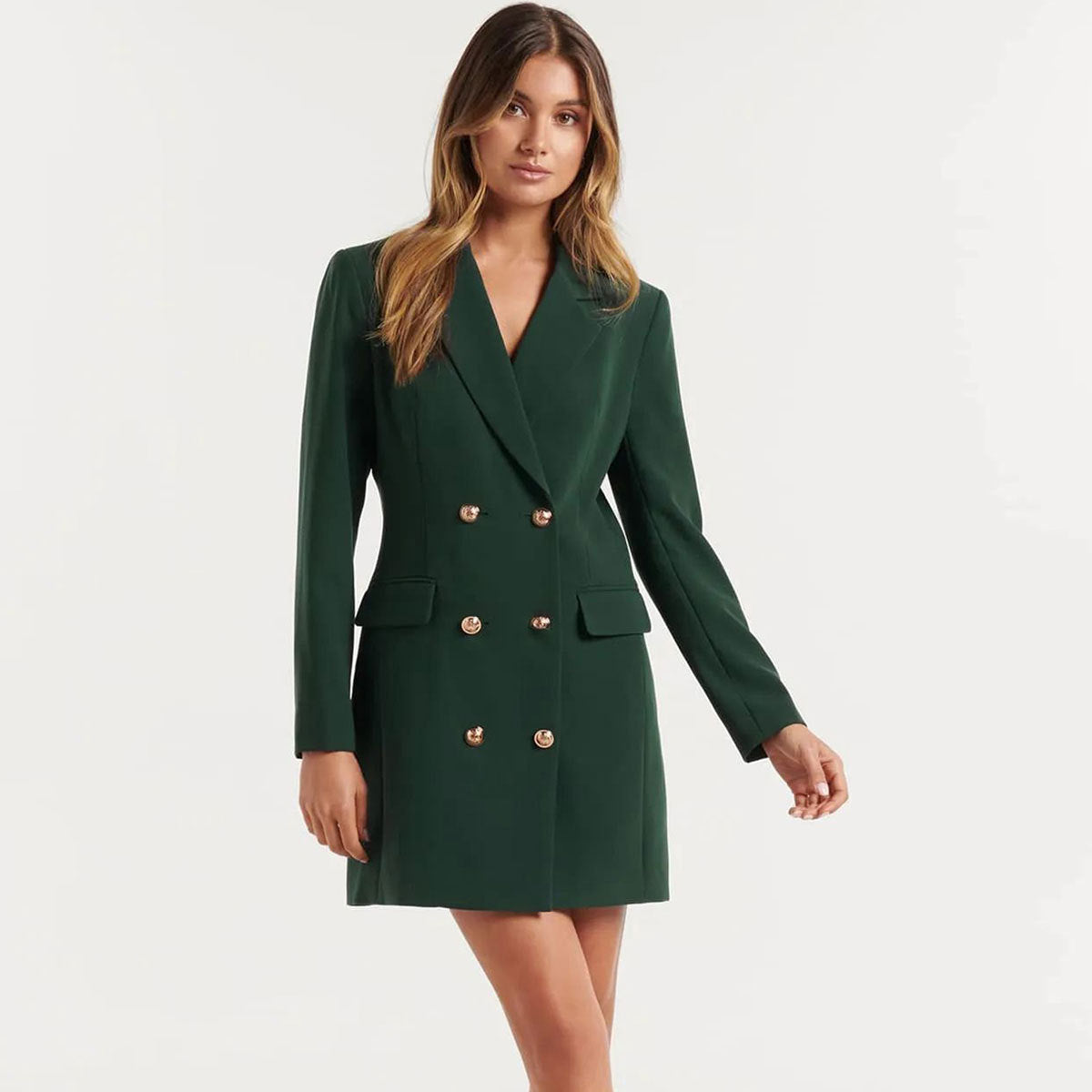 New Slim Solid Color Double Breasted Mid-Length Suit Blazer Dress