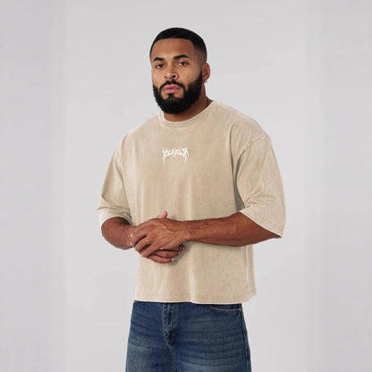 YOUNGLA American fashion brand men's T-shirt heavy cotton washed distressed printed casual round neck short sleeves top