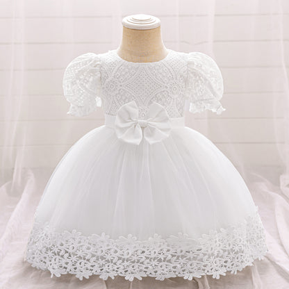 Baby meisjes prinsessenjurk met geborduurde kant en mesh