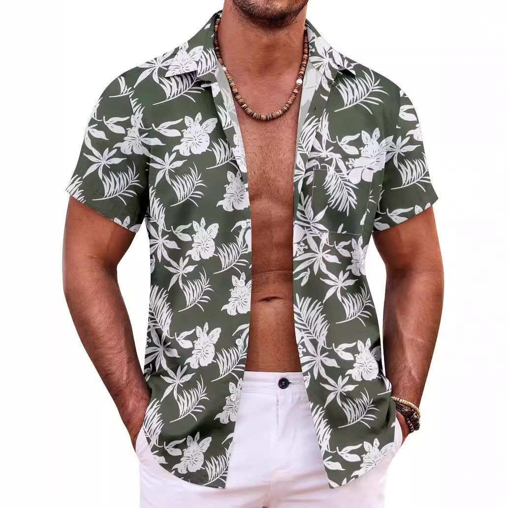 Men's Hawaiian shirt short sleeve button shirt tropical summer beach blouse casual floral Hawaiian shirt